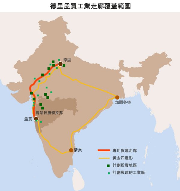 地图: 德里孟买工业走廊覆盖范围